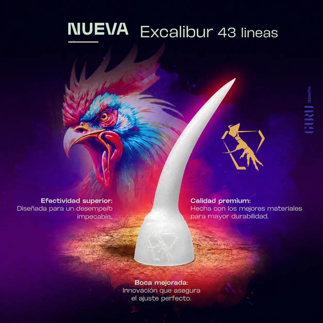 Presentación comercial de espuela plástica Excalibur 43 líneas